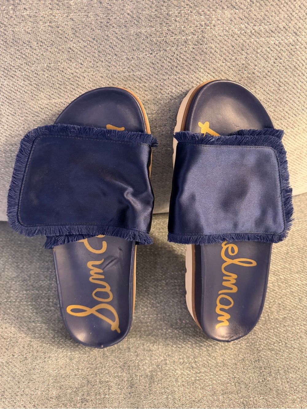 Sam Edelman Navy Fringe Platform Slides 💙✨